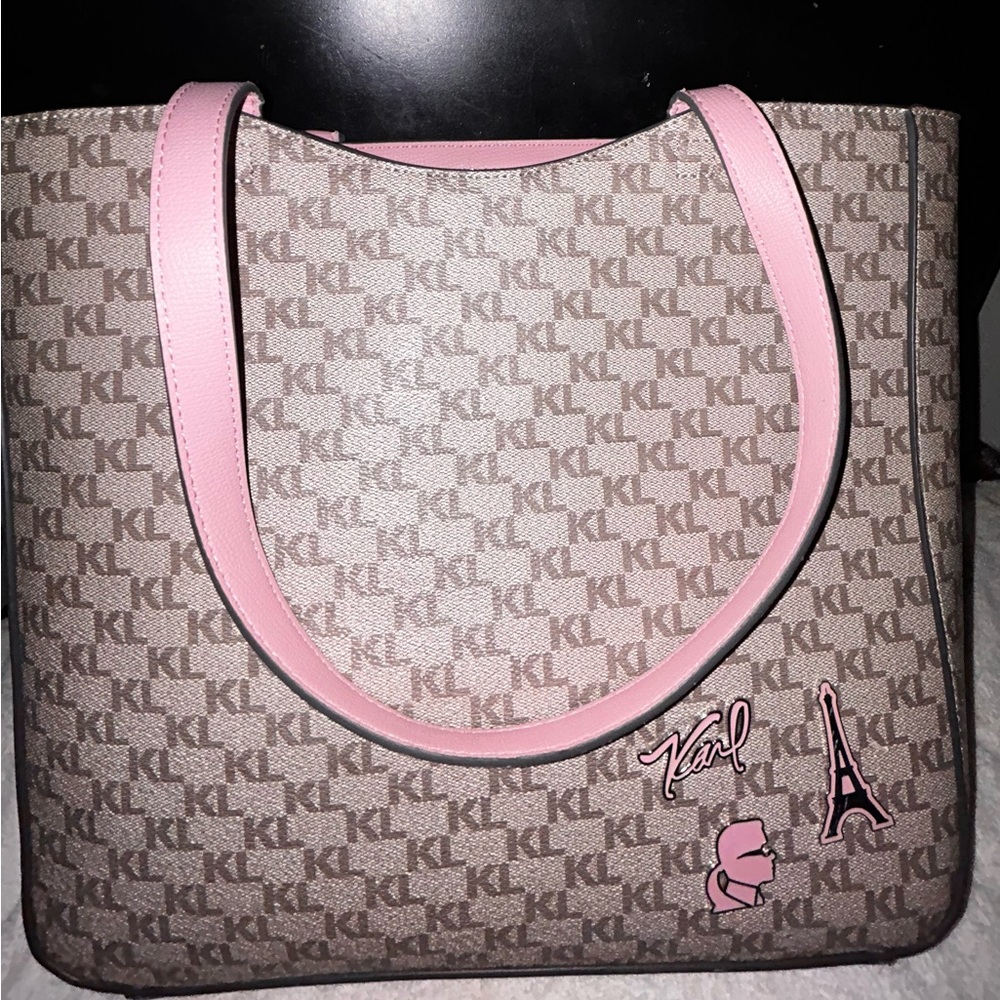 Karl Lagerfeld Signature Tote in Pink and Brown